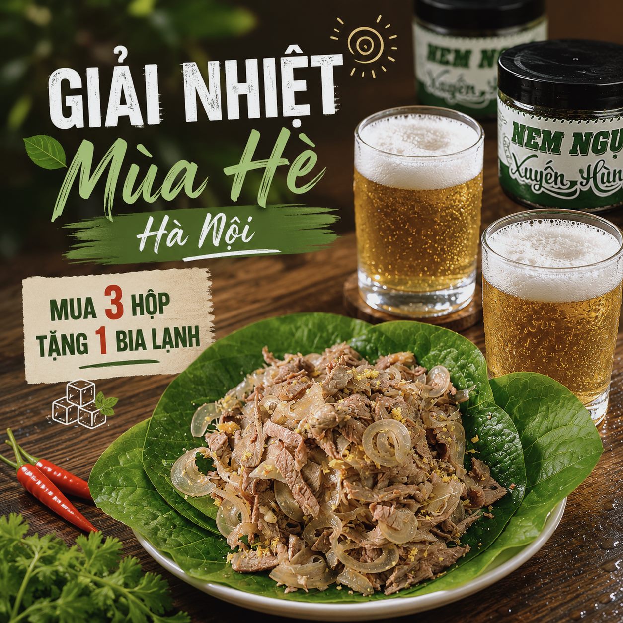 Nem Ngựa Xuyến Hùng giao Hà Nội dùng kèm bia lạnh